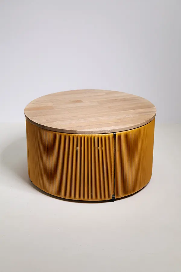 Mesa Tambor 75 cm de diámetro cubierta madera roble para sala