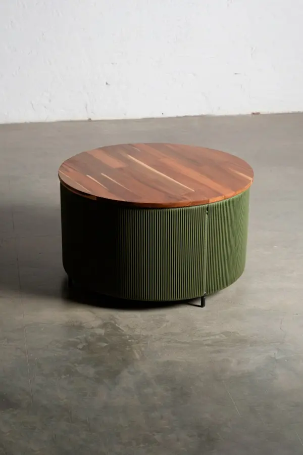 Mesa Tambor 75 cm diámetro - Cubierta de madera teca para sala o terraza